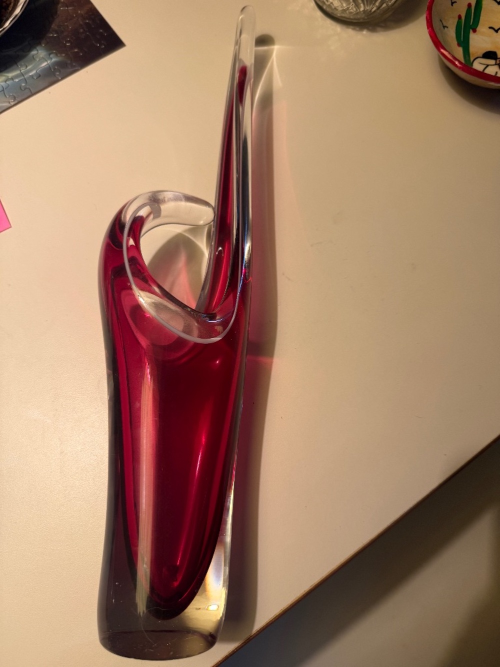 Flygsfors Vintage Art Glass Pink Vase by Paul Kedelv Signed 59